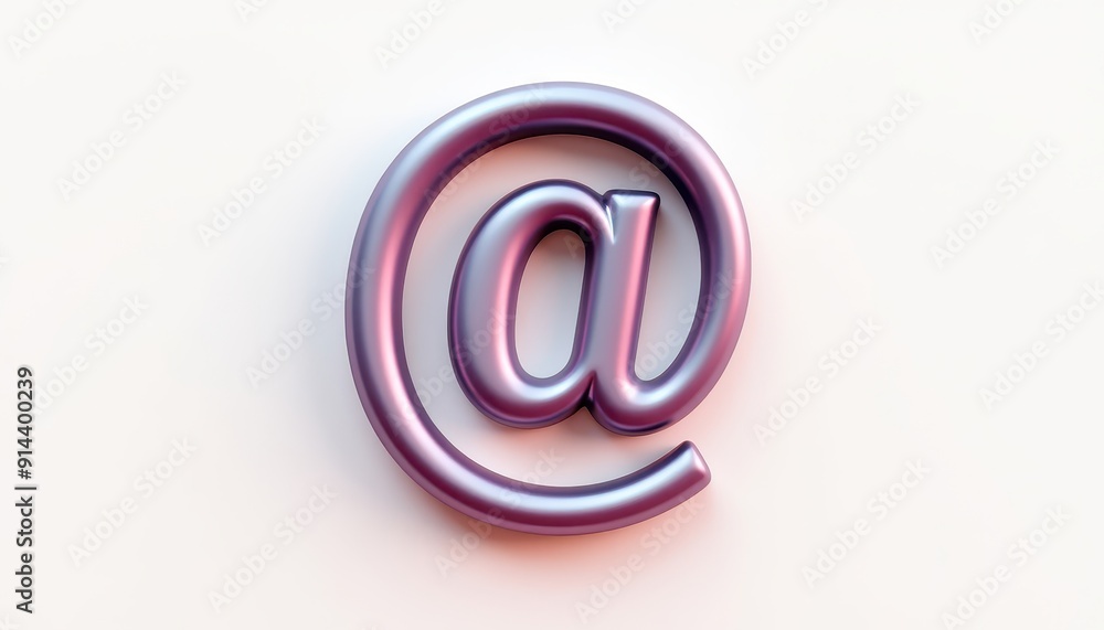 3D metallic at symbol with a glossy finish on a light background 3D metallic at symbol with a glossy finish on a light background