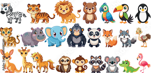 Set of cute wild animals. Flat animals vector collection