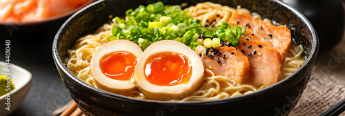 Bowl of ramen with various toppings