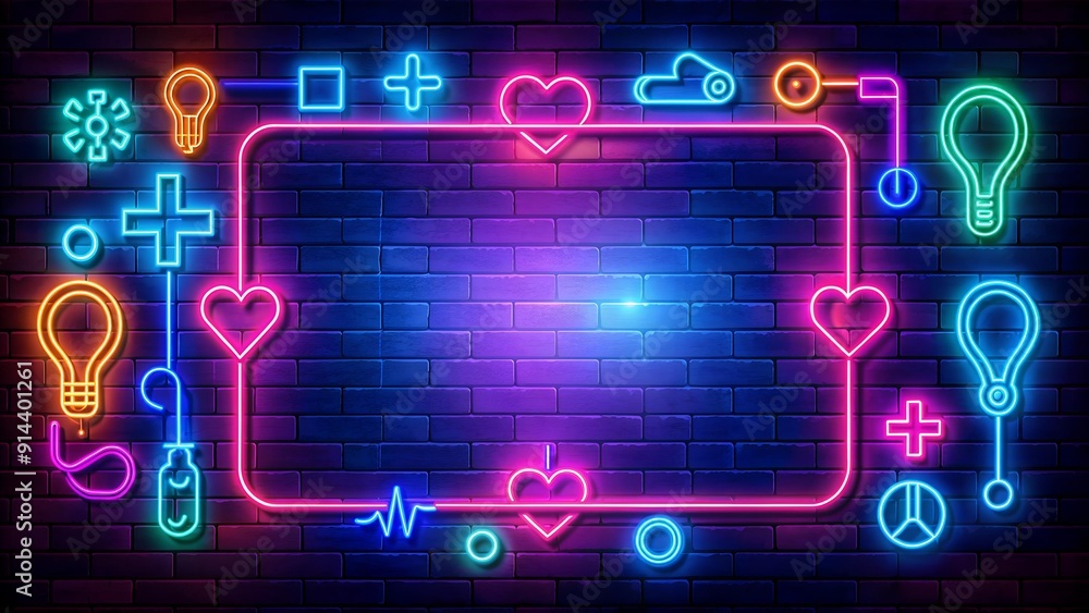 Vibrant Neon Frame with Medical Symbols: A Striking Visual for Healthcare Projects Generative AI Vibrant Neon Frame with Medical Symbols: A Striking Visual for Healthcare Projects Generative AI