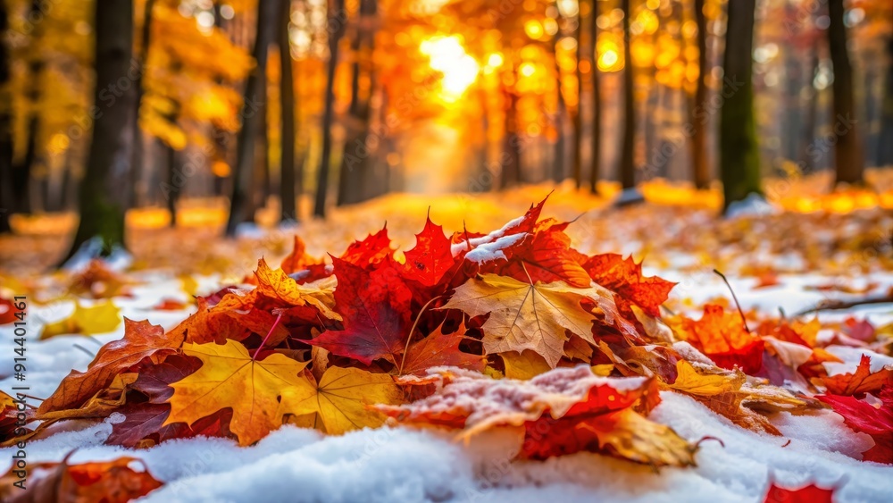 Autumn Leaves in the Snow, Closeup , Autumn , Fall , Nature , Snow Autumn Leaves in the Snow, Closeup , Autumn , Fall , Nature , Snow