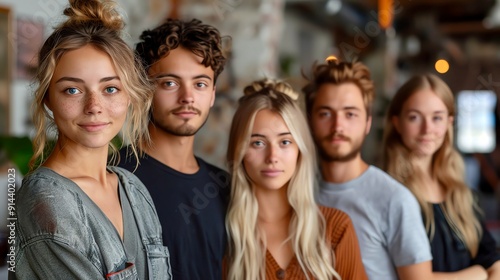 Group of young friends smiling and looking at camera.