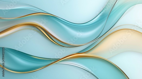 Abstract glass background with wavy purple and silver ribbons on a green gradient