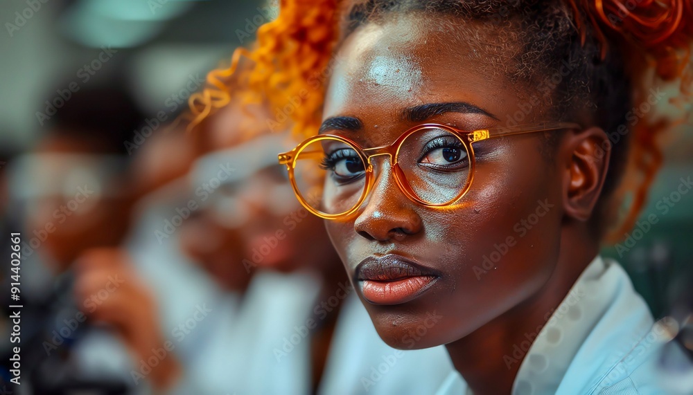 A young woman with glasses looks directly at the camera. A young woman with glasses looks directly at the camera.