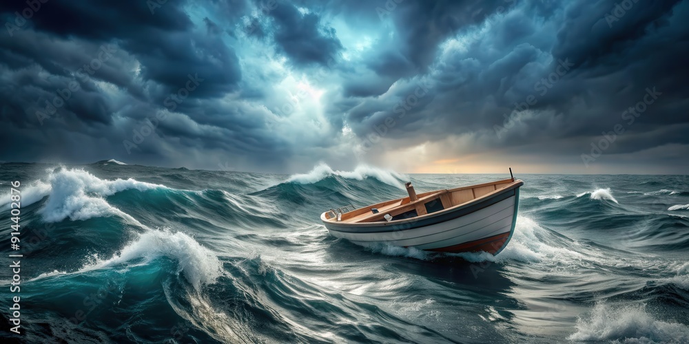 Lonely boat being tossed around in a turbulent sea storm, Lonely, Boat, Sea, Storm, Turbulent, Waves, Ocean, Water, Weather Lonely boat being tossed around in a turbulent sea storm, Lonely, Boat, Sea, Storm, Turbulent, Waves, Ocean, Water, Weather