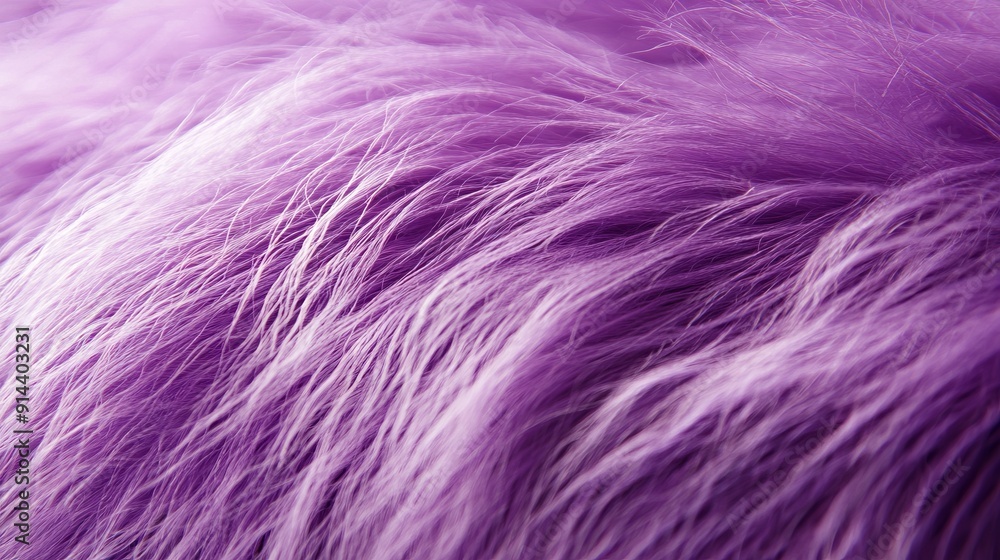 Fototapeta premium Close-up of fluffy vibrant purple fur texture in soft focus, perfect for backgrounds and textile design