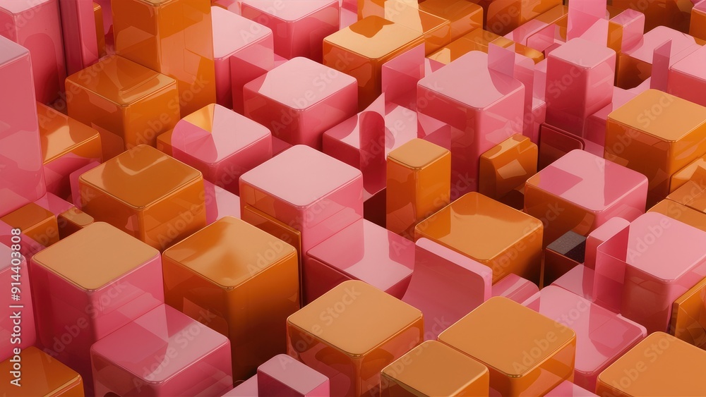 Obraz premium Elegant Modern 3D Render of Abstract Geometry with Orange and Pink Cubes