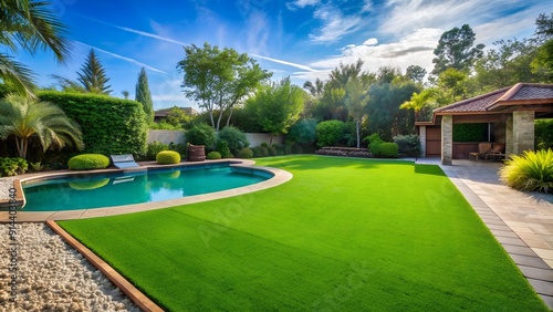 Emerald Oasis: Lush Green Artificial Turf for Backyard Relaxation Generative AI