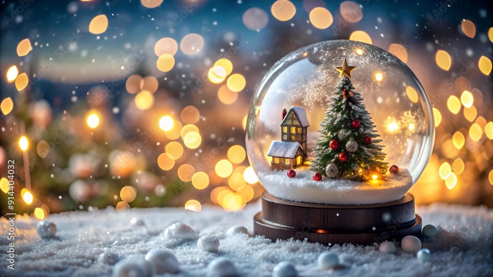 Fotografie Sparkling Snow Globe with Festive Lights  generative AI