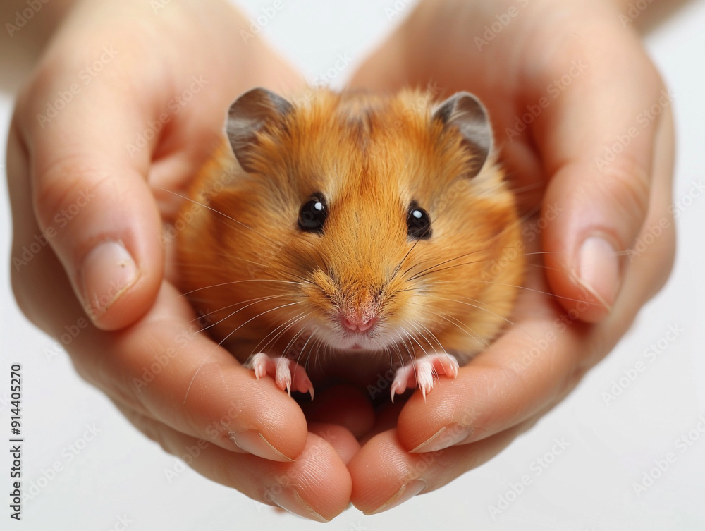 A person holding an adorable hamster gently in their hands at home during daylight hours A person holding an adorable hamster gently in their hands at home during daylight hours