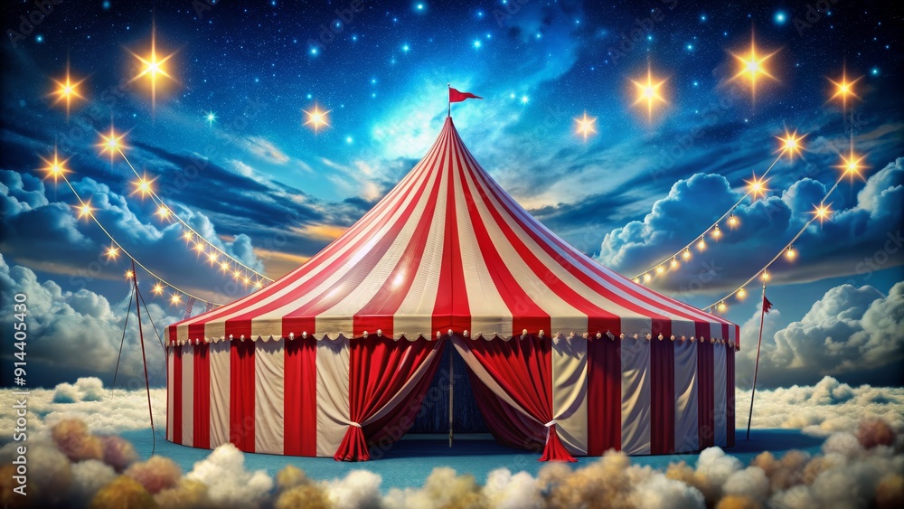 A Big Top Tent Floating on a Sea of Clouds, 3D Render, Circus, Fantasy, Night Sky, circus tent, fantasy art A Big Top Tent Floating on a Sea of Clouds, 3D Render, Circus, Fantasy, Night Sky, circus tent, fantasy art