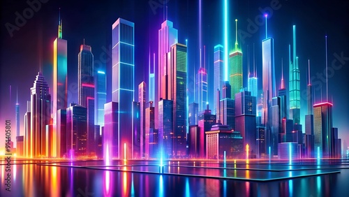 Abstract Metropolis: A Symphony of Corporate Power in Neon Hues Generative AI