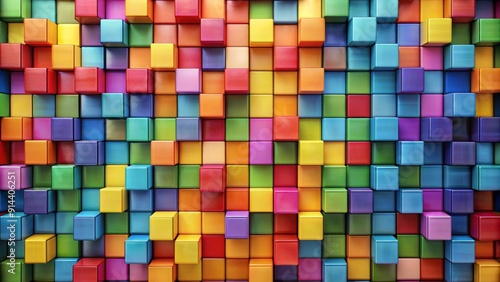 Colorful 3D Cube Wall, Abstract, Texture, Background, Design, Geometric, Colorful