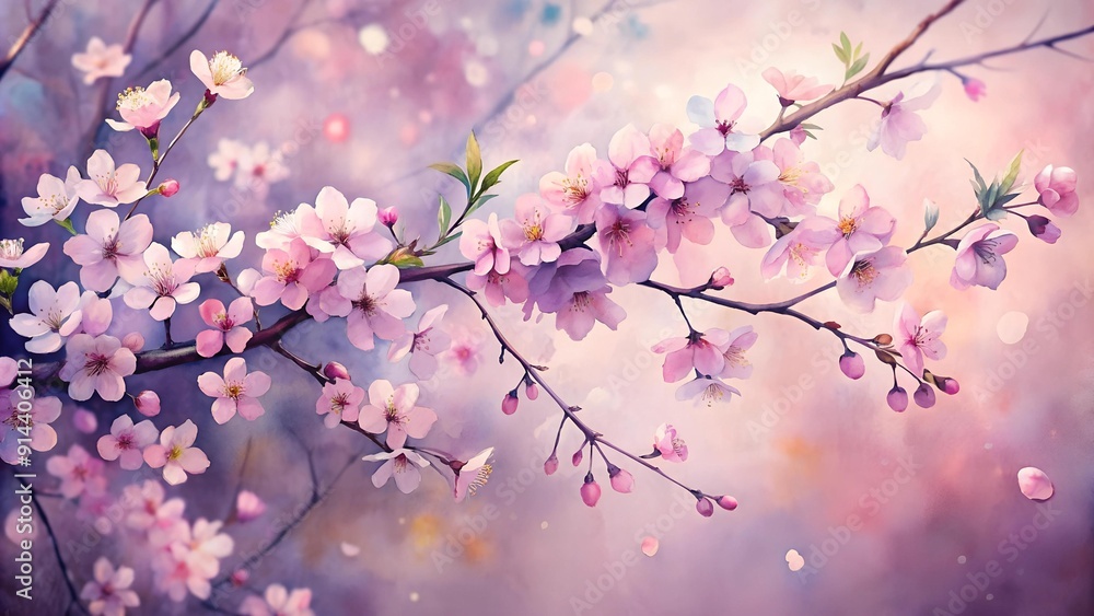 Obraz premium Whispers of Spring: A Watercolor Symphony of Cherry Blossoms Generative AI