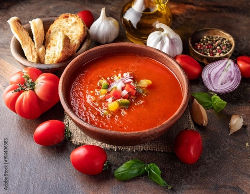 gazpacho andaluz en cuenco rustico