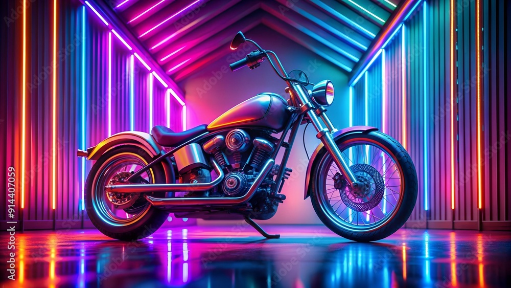 custom made wallpaper toronto digitalA Symphony of Chrome: A Vintage Chopper Under Neon Lights  AI generated