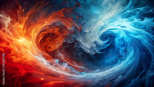 Crimson Inferno Meets Glacial Serenity: Abstract Fire and Ice Fusion generative AI