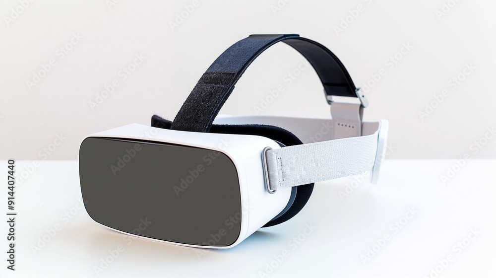 Virtual Reality Headset on a White Background. Modern VR Technology Device for Immersive Experiences and Gaming. Futuristic Gadget for Virtual Reality Enthusiasts Virtual Reality Headset on a White Background. Modern VR Technology Device for Immersive Experiences and Gaming. Futuristic Gadget for Virtual Reality Enthusiasts