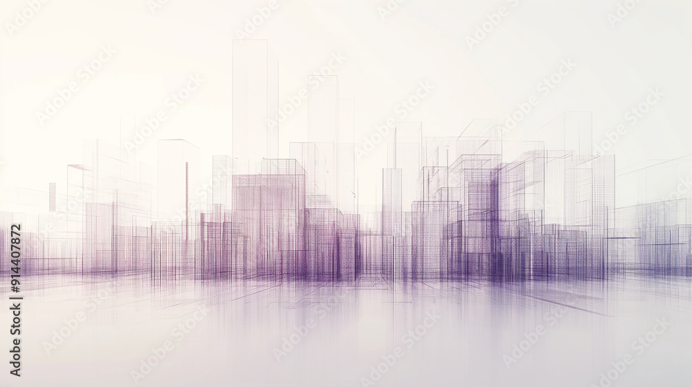 A city skyline is shown in a blurry, abstract style A city skyline is shown in a blurry, abstract style