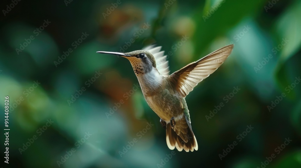 Fototapeta premium Hummingbird in Flight with Blurred Background.