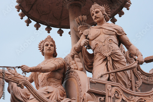 Lord Krishna and Arjuna on the chariot. Scene from Bhagavad Gita.