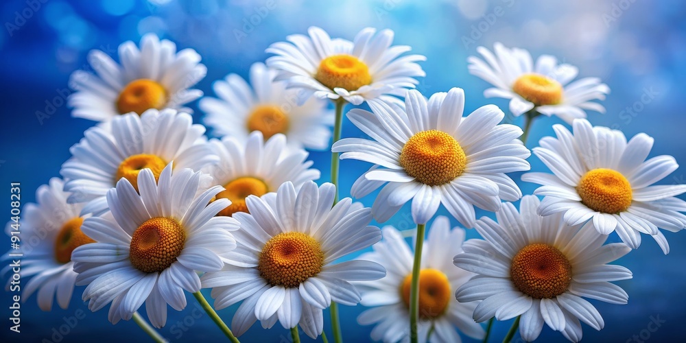 Daisy Delight A Close-Up of White Petals Against a Blurred Blue Background, daisy , flower , white , nature Daisy Delight A Close-Up of White Petals Against a Blurred Blue Background, daisy , flower , white , nature