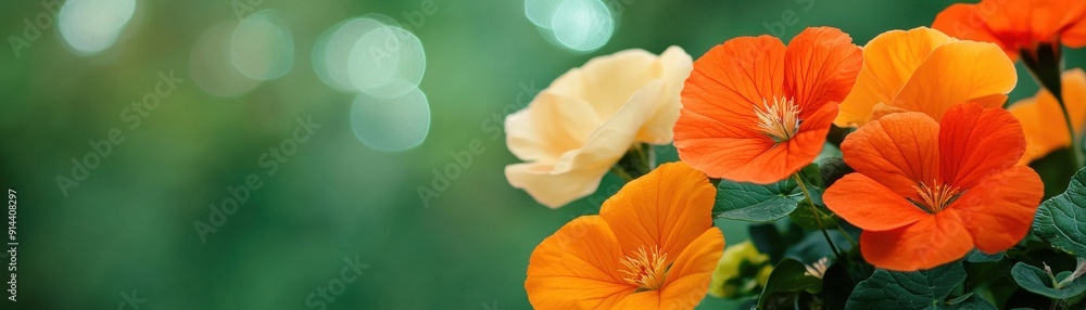 Vibrant orange and white flowers bloom amidst a lush green backdrop, creating a cheerful and inviting atmosphere. Vibrant orange and white flowers bloom amidst a lush green backdrop, creating a cheerful and inviting atmosphere.