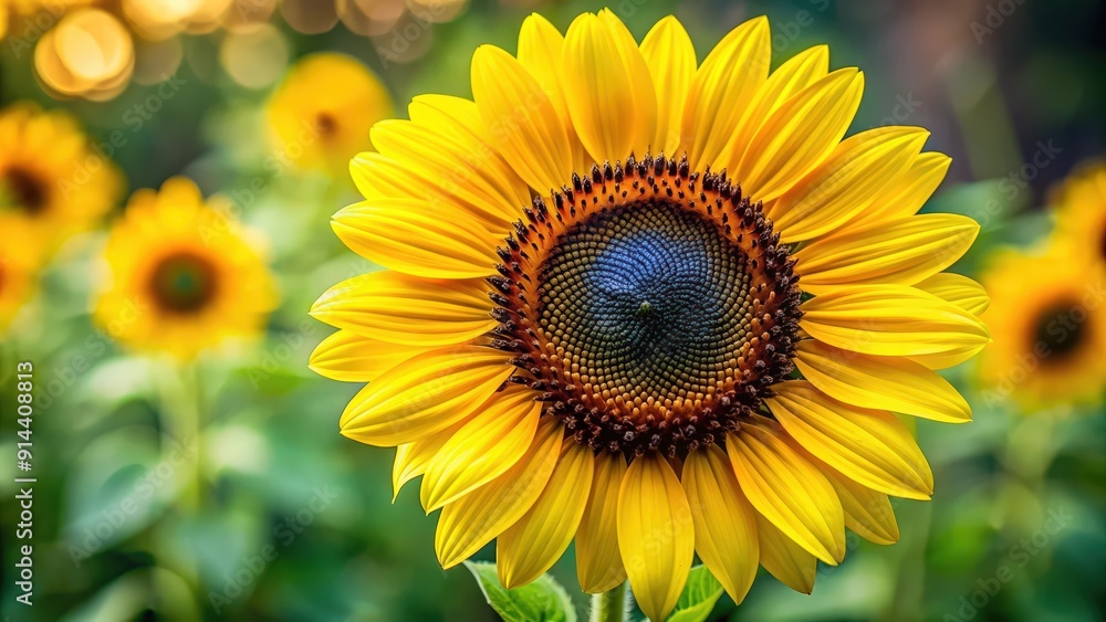 Obraz premium Bright yellow sunflower with vibrant petals and a dark center in bloom, sunflower, yellow, vibrant, petals, bloom, dark center
