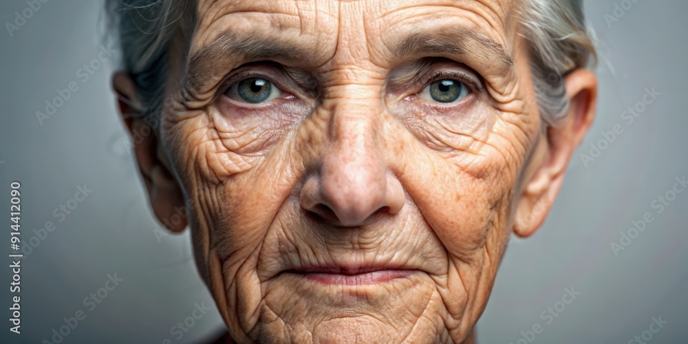 An elderly person showing signs of aging on their face , Wrinkles, age spots, crow's feet, sagging skin An elderly person showing signs of aging on their face , Wrinkles, age spots, crow's feet, sagging skin