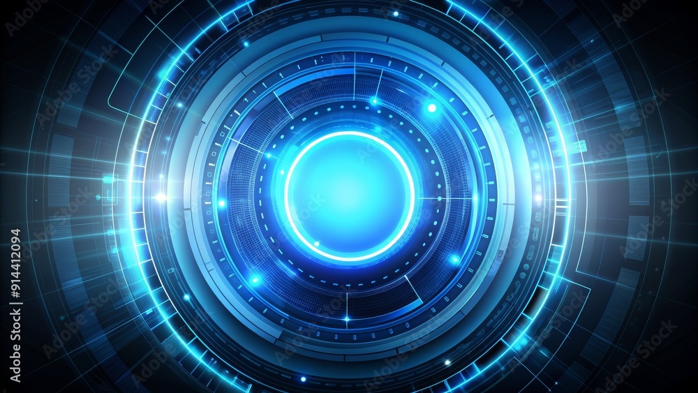 Fototapeta premium Futuristic Abstract Blue Circular Technology Interface, Abstract, Futuristic, Tech, Interface