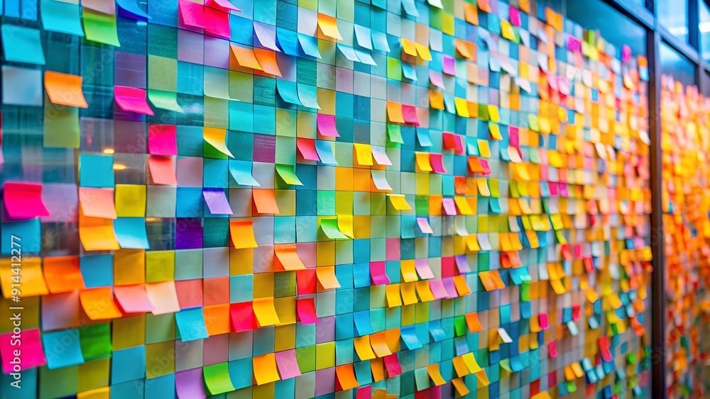 A Spectrum of Ideas: Vibrant Sticky Notes on a Glass Wall Generative AI A Spectrum of Ideas: Vibrant Sticky Notes on a Glass Wall Generative AI
