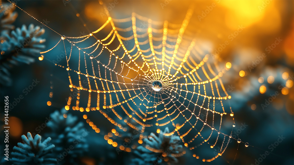 Dew-Covered Spider Web in Sunlight with Blue and Orange Bokeh Background
Dew-Covered Spider Web in Sunlight with Blue and Orange Bokeh Background