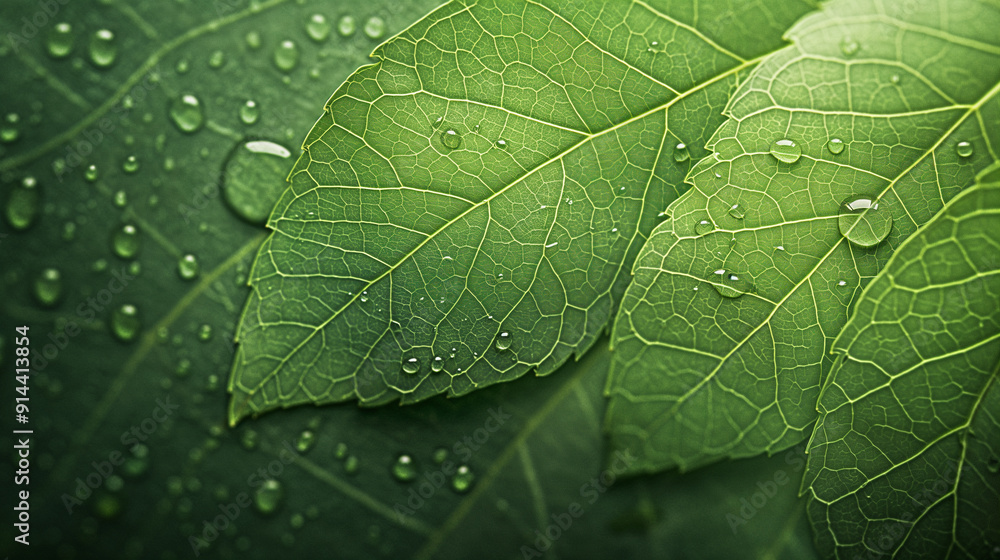 Fototapeta premium A leaf with water droplets on it