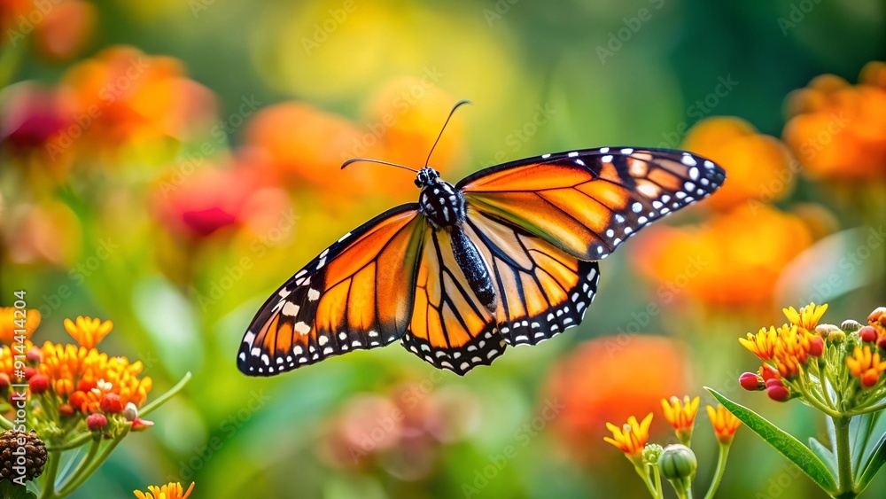 Fototapeta premium Monarch Majesty: A Symphony of Orange, Black, and White AI generated