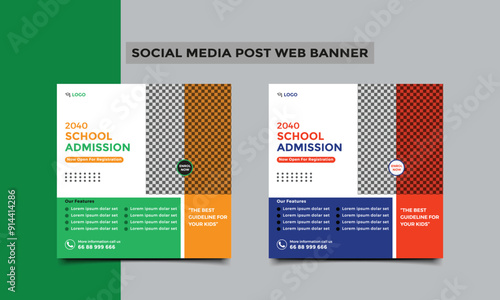 School admission social media post square banner design.
