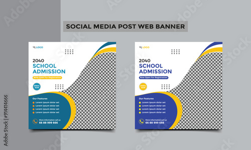 School admission social media post square banner design.
