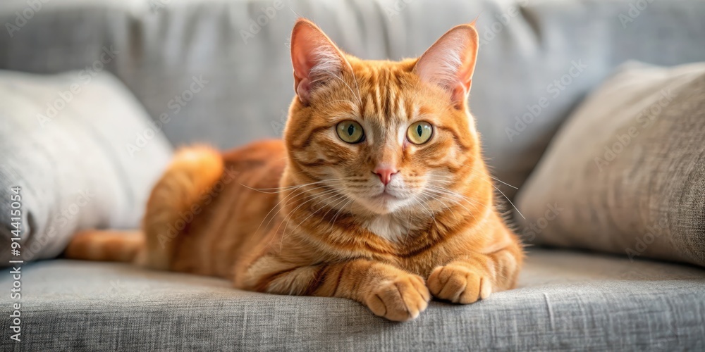 Obraz premium Close-up of a beautiful red cat lying on a sofa , smooth-haired, red, cat, relaxed, cute, adorable, fur, feline