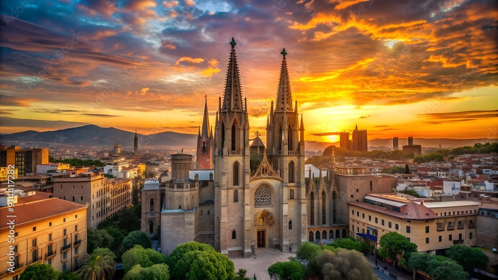 Barcelona Cathedral bathed in the Golden Hour Generative AI Barcelona Cathedral bathed in the Golden Hour Generative AI