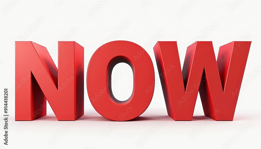 Bold red 3D letters spelling 'NOW' on a white background. Bold red 3D letters spelling 'NOW' on a white background.