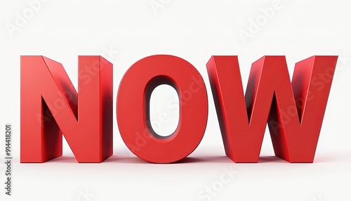 Bold red 3D letters spelling 'NOW' on a white background.