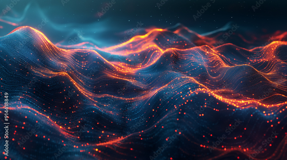A blue and orange wave with a lot of dots A blue and orange wave with a lot of dots