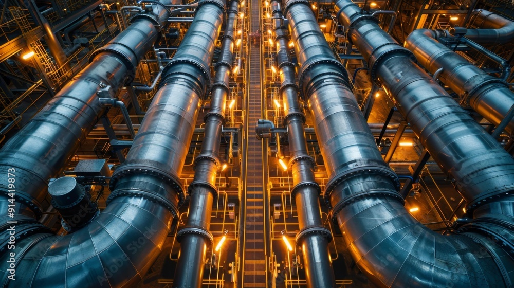 Massive steel pipelines in industrial setting - generative ai Massive steel pipelines in industrial setting - generative ai
