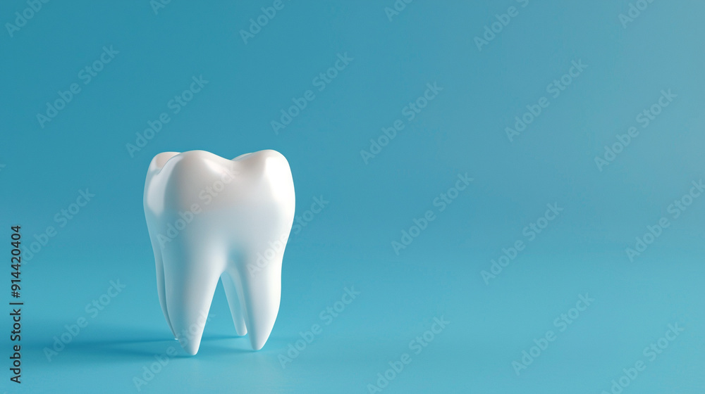 Model of a healthy white tooth on a blue background with copy space, dental clinic ad Model of a healthy white tooth on a blue background with copy space, dental clinic ad