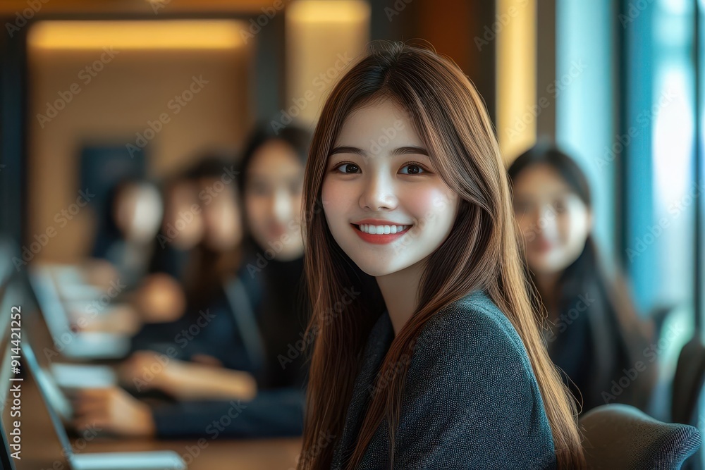 Team in video conference, modern office, remote work Team in video conference, modern office, remote work