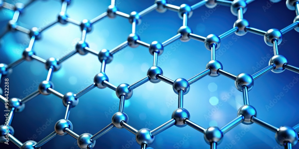 Graphene molecular structure of hexagonal carbon atoms on blue background, graphene, molecular grid Graphene molecular structure of hexagonal carbon atoms on blue background, graphene, molecular grid