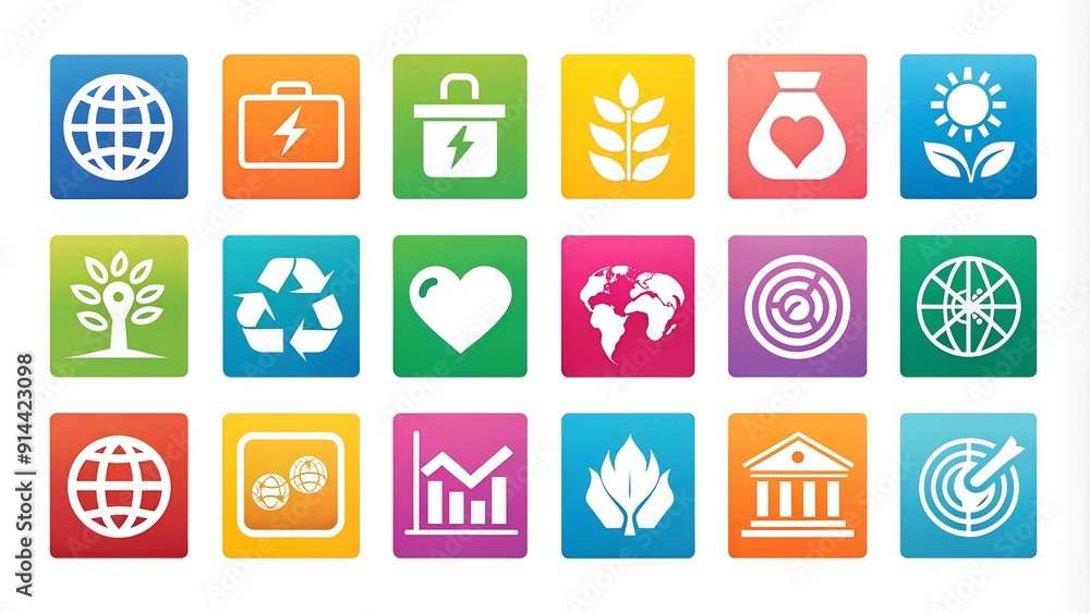 Vibrant Global Goals Icons: A Colorful Representation of Sustainable Development generative AI Vibrant Global Goals Icons: A Colorful Representation of Sustainable Development generative AI