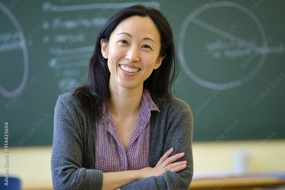 Portrait of an Asian American female school teacher in the classroom Portrait of an Asian American female school teacher in the classroom