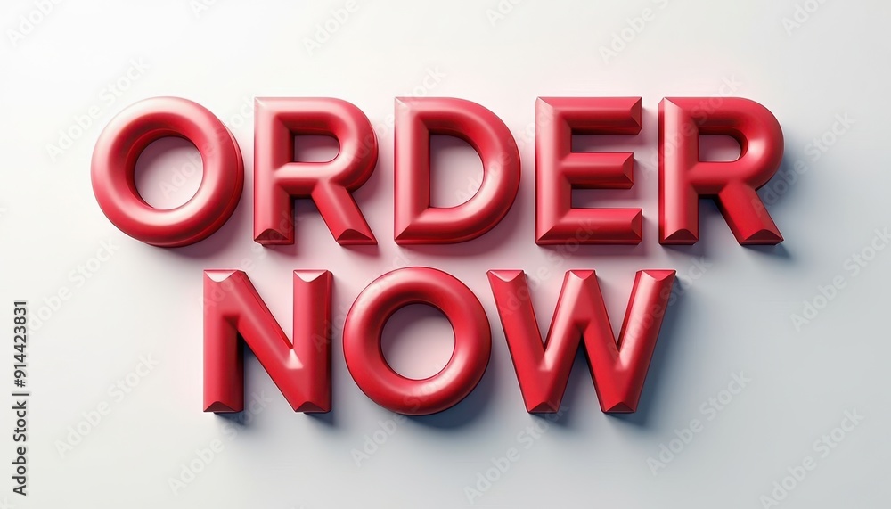 Bold red 3D text urging viewers to 'Order Now' on a white background. Bold red 3D text urging viewers to 'Order Now' on a white background.