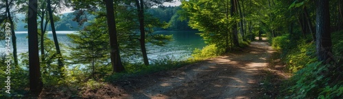 Forest Path Leading to a Tranquil Lake