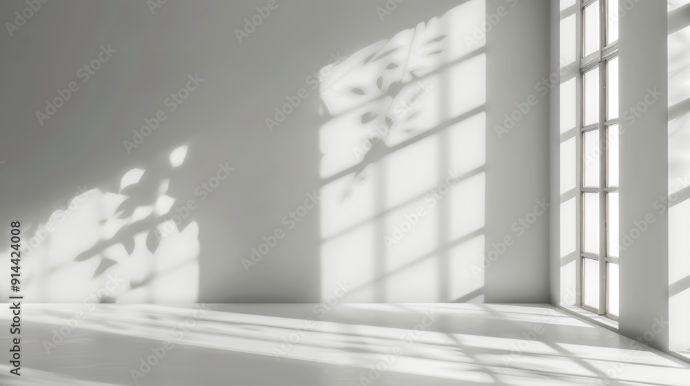Obraz premium White empty studio backdrop for product showcasing with window shadows. blurred background for banner.